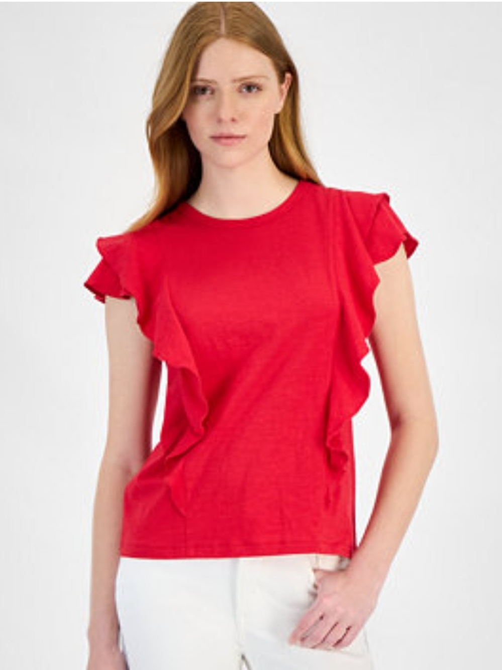 Tommy Hilfiger Red Ruffle Sleeve Crewneck Tee